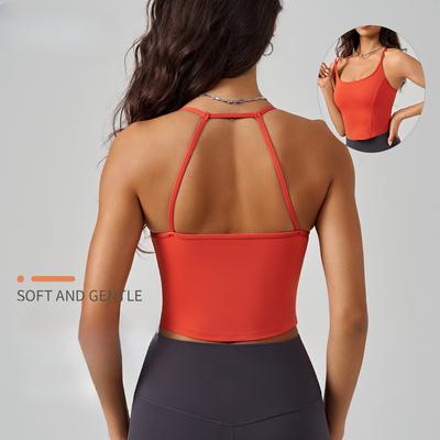 Damen Outdoor Kabelloser Longline Lauf-BH Stoßfeste Sportweste Sexy Spaghettiträger Cross Back Fitness Yoga Top