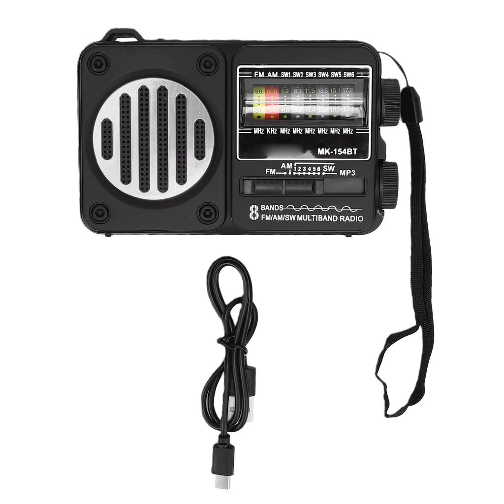 AM FM SW Radio USB Rechargeable Support Memory Card USB Playing Portable Bluetooth Radio with Flashlight Large Knob