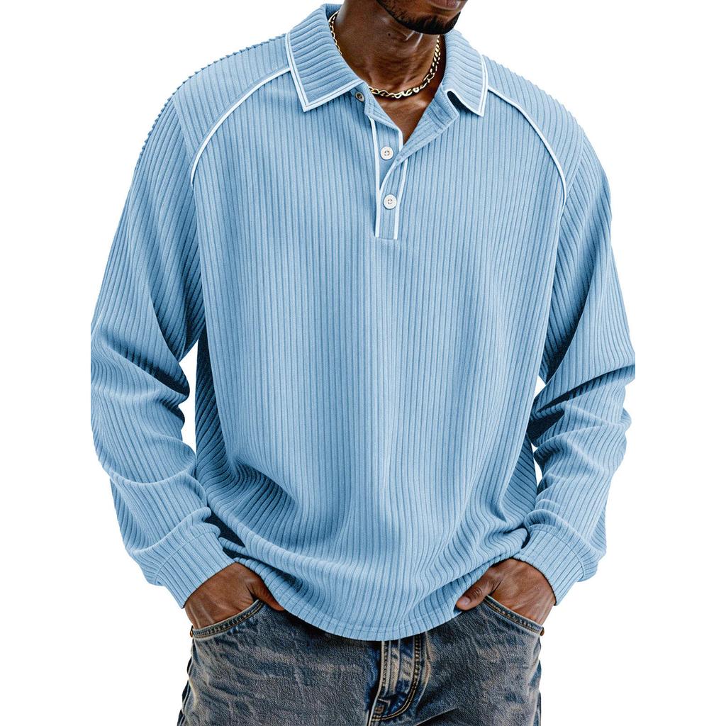 Men's Single-Breasted Lapel Long-Sleeved Casual Comfortable Long-Sleeved Top