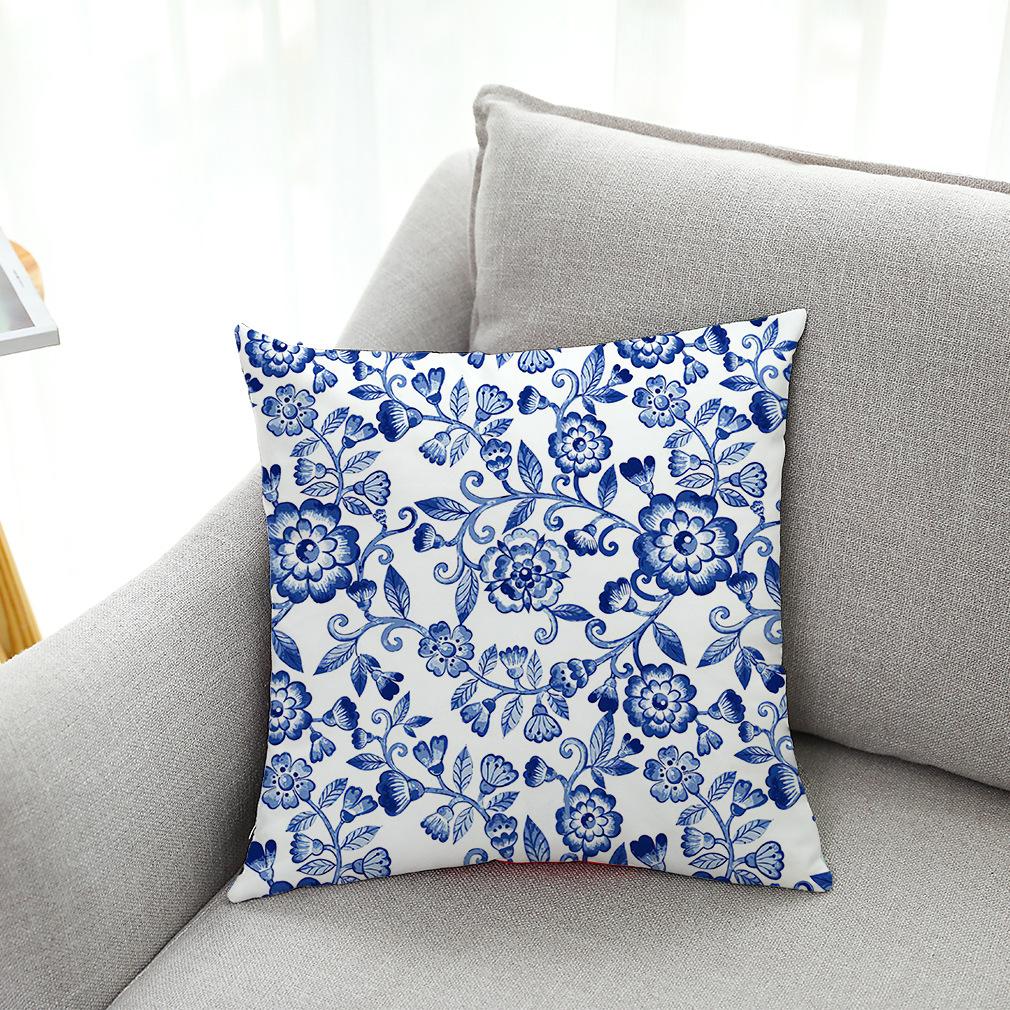 

Blue and White Porcelain Printed Pillowcase Sofa Car Cushion Home Decoration 16x16Inch