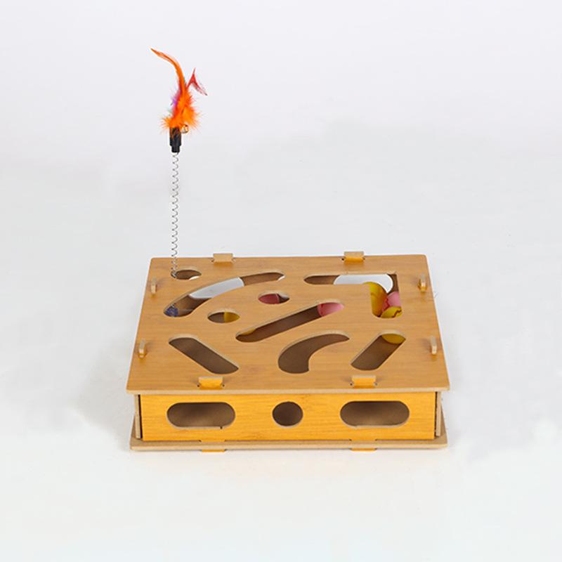 Cat self-entertainment gadget, pet educational digging toy, game maze box, cat teaser stick, track bell ball Maze Ball-Picking Fun(S