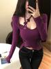 Purple Long-Sleeve Lace Halter Slim-Fit Women's Winter Top