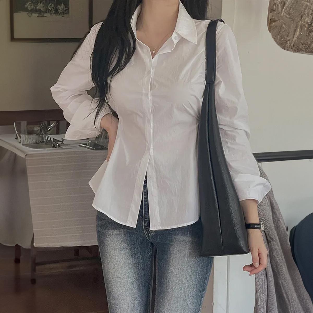 

Casual Vacation High-end Solid Color Shirt Tops for Women 2025 Autumn and Winter S білий