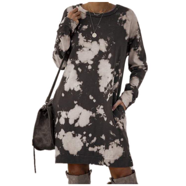 

Women s Autumn/Winter Tie-Dye Gradient Long Sleeve Round Neck Dress 3XL