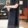 Summer Loose Women's Dress: Chinese Style Frog Button, Short Sleeve Lace Skirt, New 2026 Black Straight Design