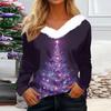 Women's Fashion Casual Long Sleeve Christmas Printed Plush Collar V-Neck Top