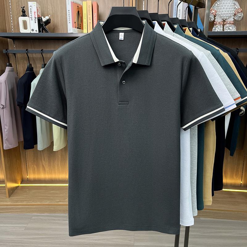Men's Breathable Cotton Polo Shirt: Short Sleeve, Skin-Friendly, Light Business Casual, Lapel T-shirt, Versatile Base Layer Top.