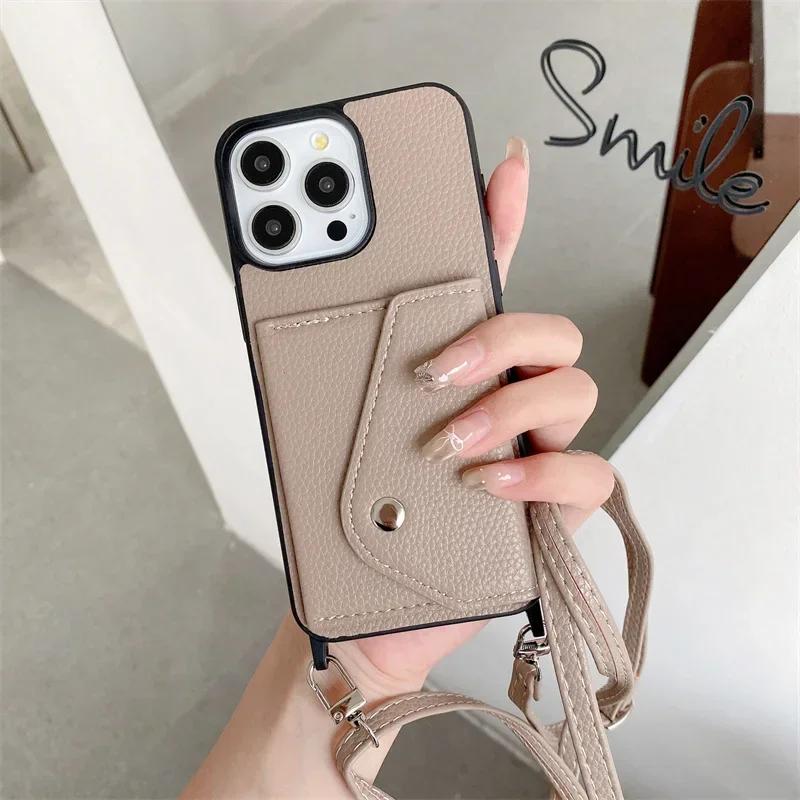 Wallet  with Card Holder Crossbody Phone Case for IPhone 13 12 Mini 16E 16 15 Plus 14 11 Pro Max Pu Leather Protective Cover