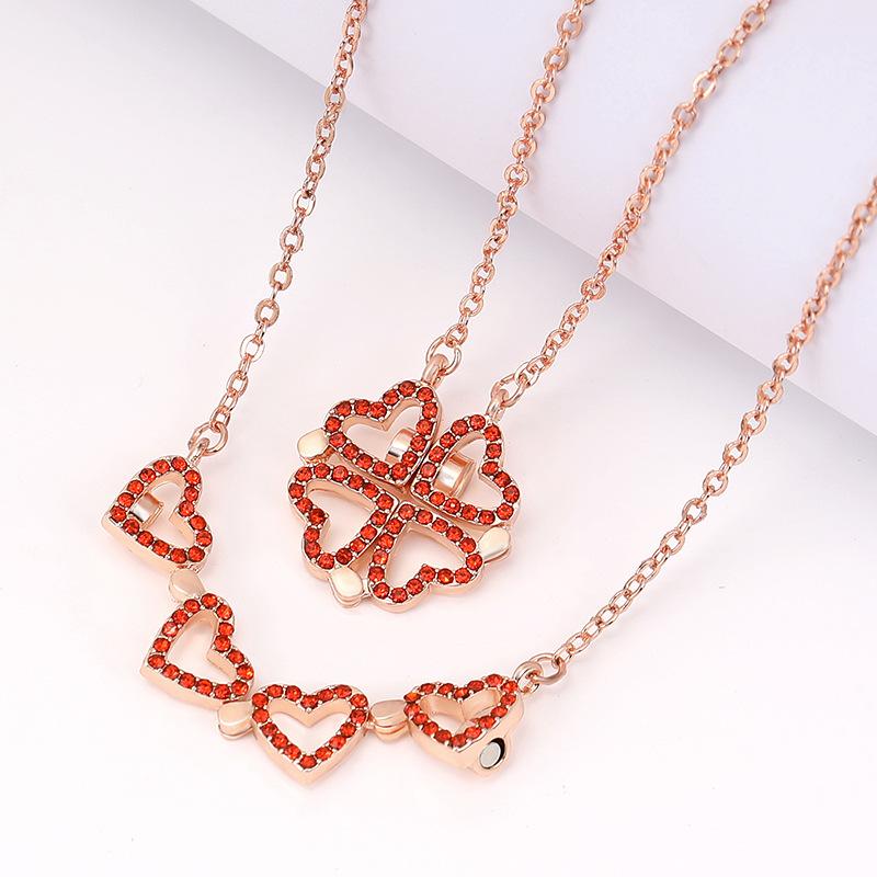 

Trendy Adjustable Length Hollow Clover Necklace For Women With Unique Geometric Design Red Rose