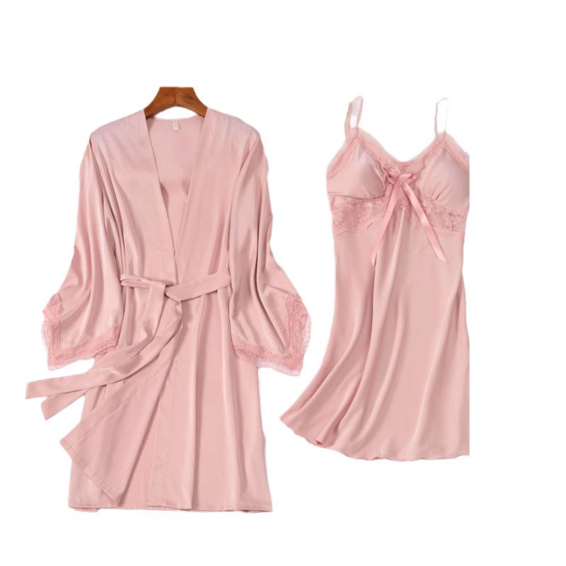 2025 Women's Summer Satin Pajamas Set with Chest Pads - Sexy, High-End Camisole Nightdress for Home Wear