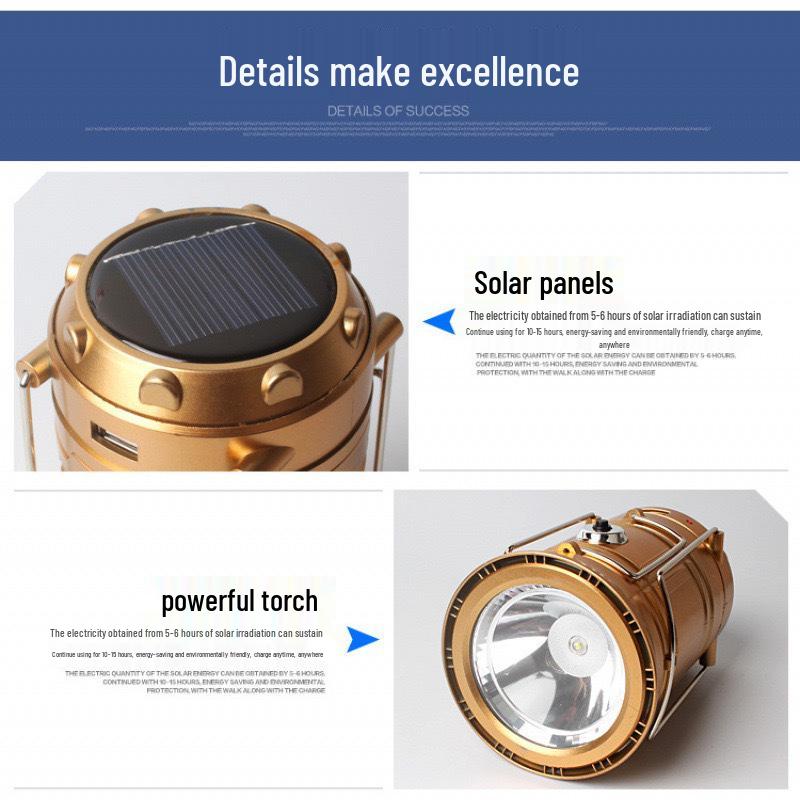 Rechargeable Outdoor Solar Camping Lantern with Long Battery Life - Flashlight & Tent Light for Emergencies & Power Outages