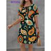 Women Dress Vintage Print Short Sleeve O-Neck Dresses 2025 Summer Autumn Fashion Casual Harajuku Dress Female Party Clothing