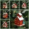 Decorative Christmas Snow House Pendant Christmas Tree Hanging Lighting Glowing Log Cabin Mini Elk LED Wooden Christmas House