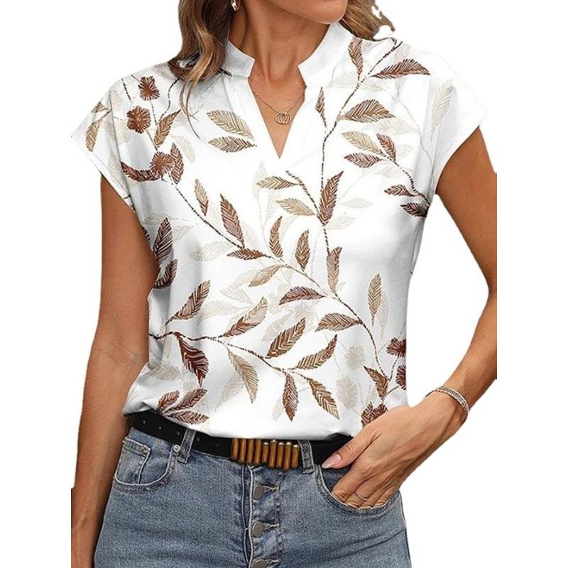 Women's Summer V-Neck Casual Printed Short Sleeve T-Shirt