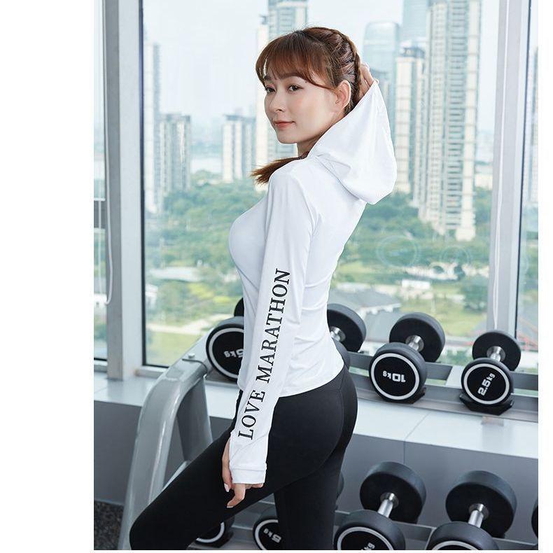 Long-sleeved Hooded Sports T-shirt Fitness Clothing Quick-drying Breathable Sunscreen Tops