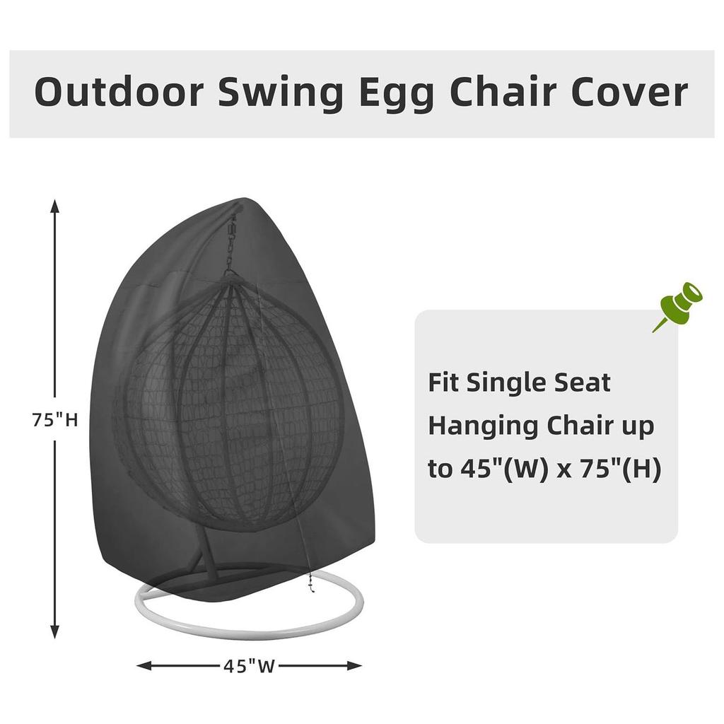 Waterproof Outdoor Egg Chair Cover, 210D Black Oxford Cloth, Dustproof and Weatherproof.