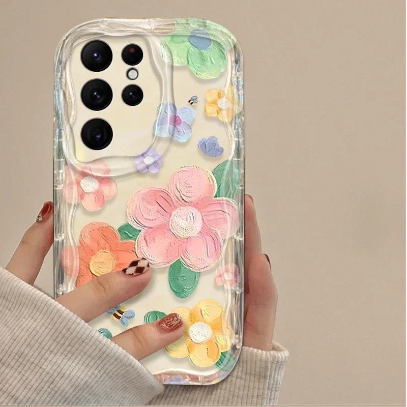 Custodia per Telefono Pittura ad Olio Fiore Onda per Samsung Galaxy S23 S24 S25 S26 Ultra S22 S21 S20 Plus FE A15 A16 A34 A35 A54 A55 Cover