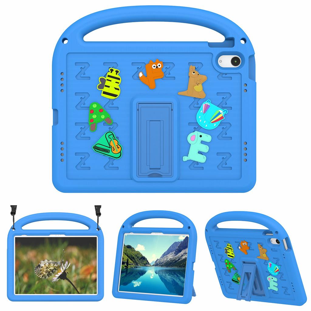 For iPad (2025)/10.9 (2022) Case with Strap EVA+PC Kickstand Tablet Cover Cartoon Design