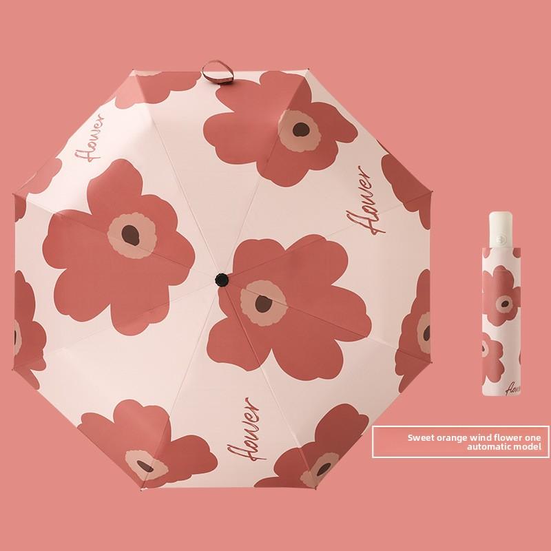 Automatic Umbrella Uv Protection Sun Umbrella Parasol Folding Umbrella Fresh Style Vinyl Dual-Use For Sun And Rain