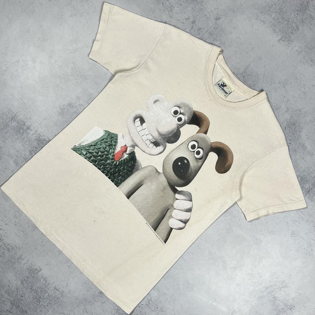 Vintage Wallace & Gromit Cartoon Short Sleeve T Shirt 1989 Size Small Beige 80s