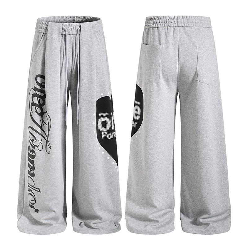 2026 Streetwear Loose Fit Straight Leg Pants Teens Casual Graffiti Print Trousers Mid Waist All Season
