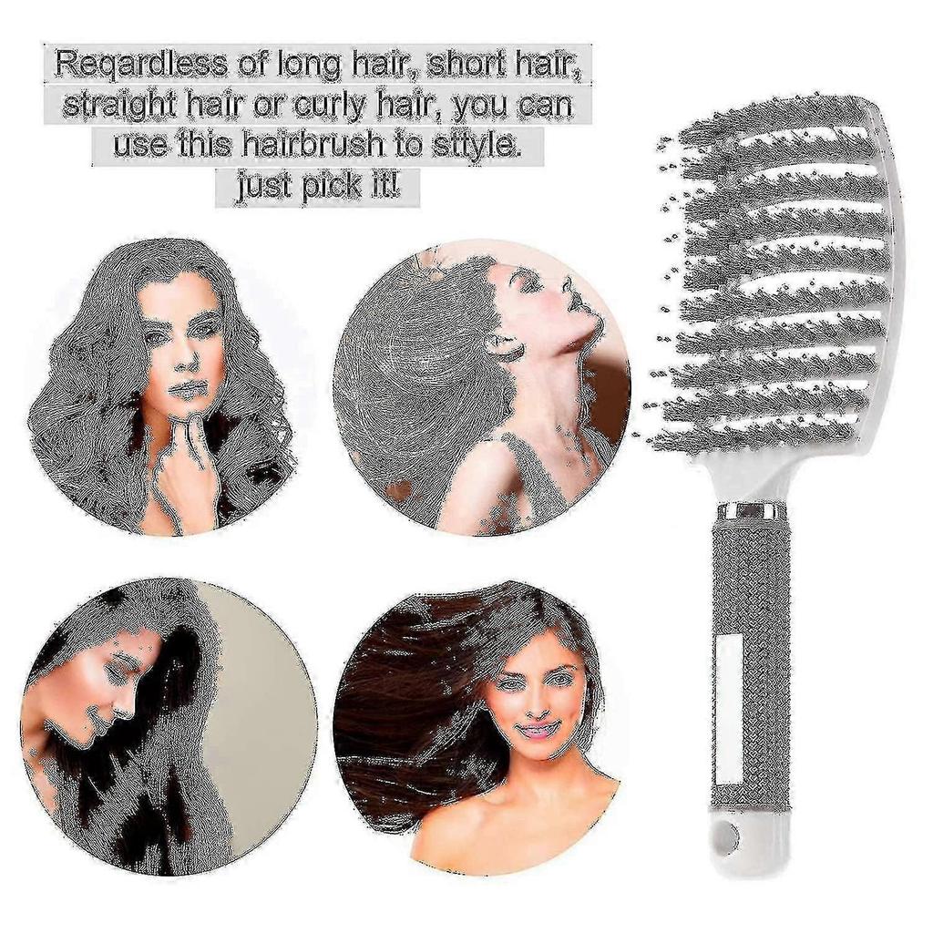 25-26 2 Pack Boar Bristle Hair Brush, Curved And Vented Detangling Hair Brush Compatible With Lo
