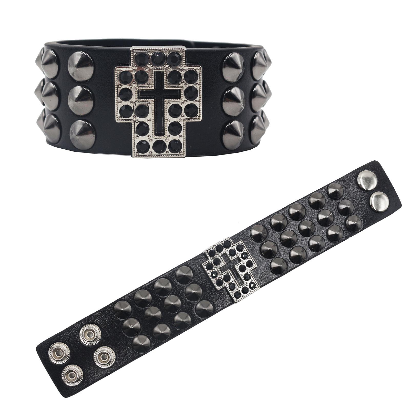 

European & American Cross-Border Fashion Retro Leather Studded Punk Bracelet - Street Dance & Hip-Hop Accessory