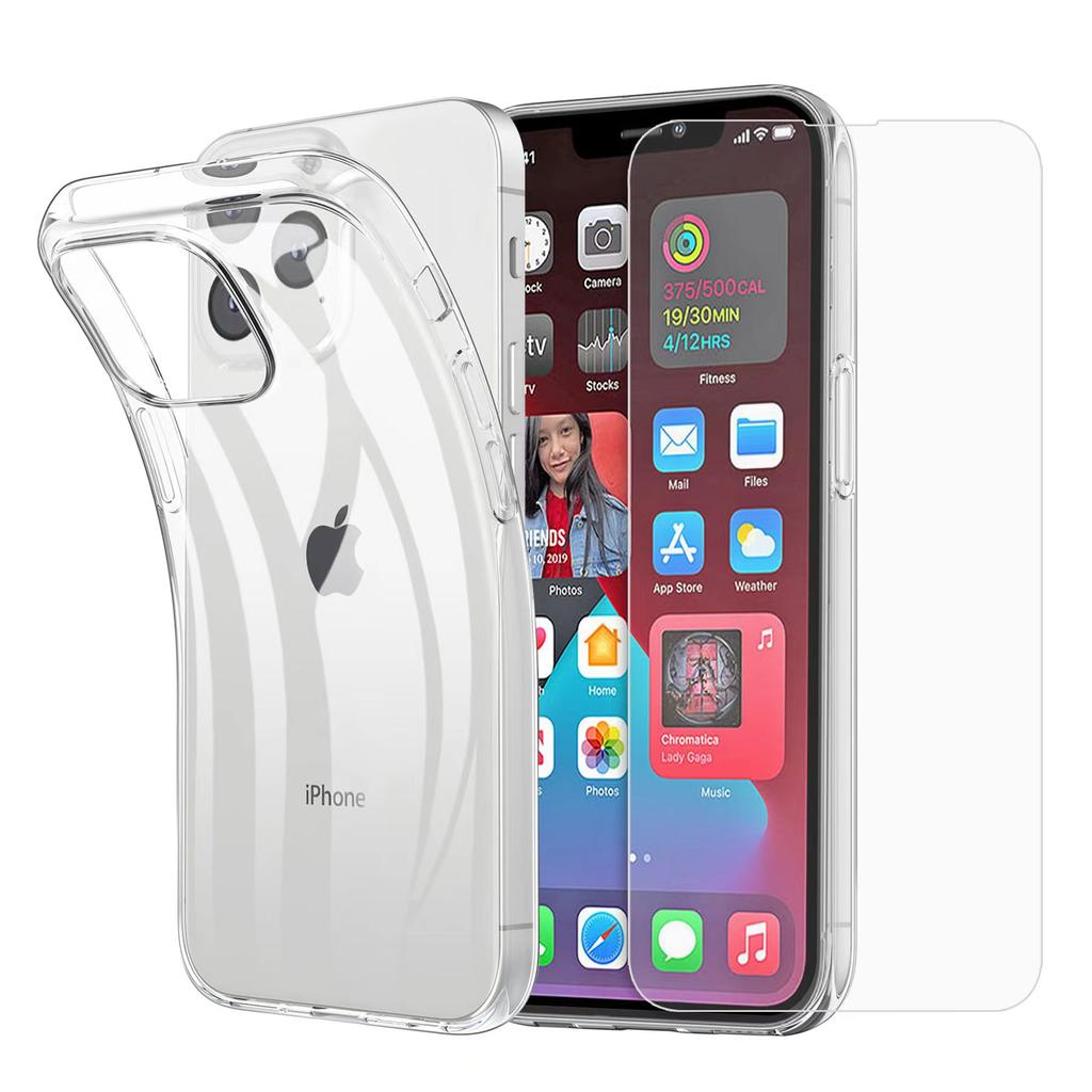 For iPhone 15 Pro Max Soft TPU Clear Phone Cover with 2.5D Tempered Glass Screen Protector