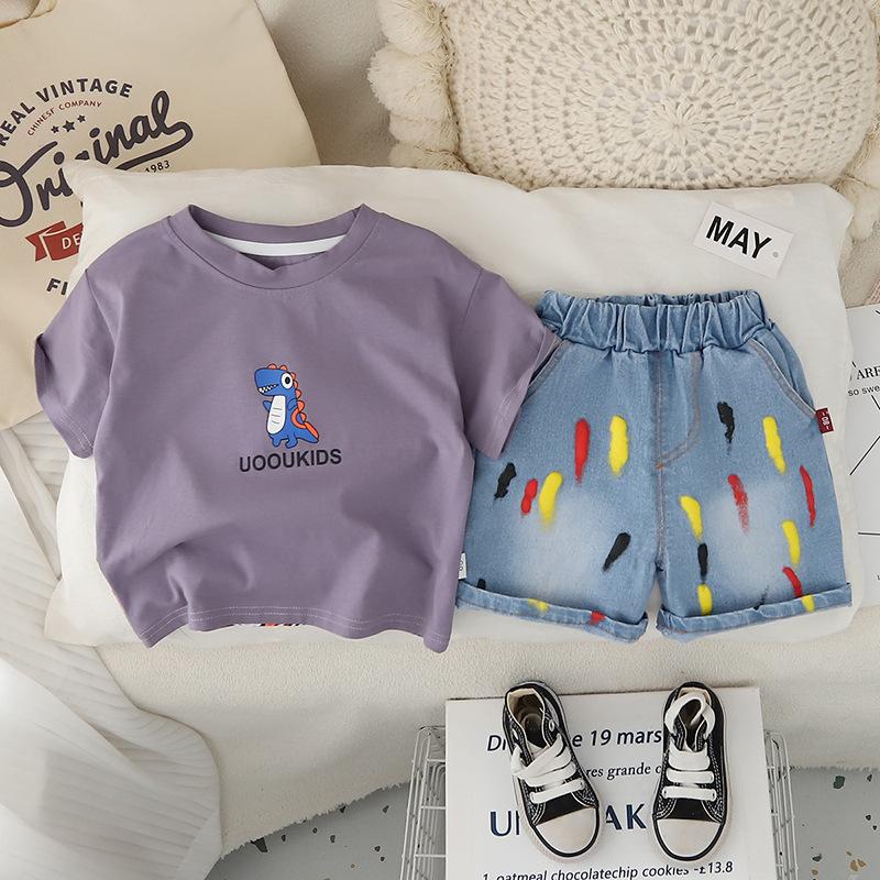 Jungen Sommer Dinosaurier Print Kinder Kurzarm Set Modisches und Vielseitiges Jungen Baby Sommer Zweiteiler