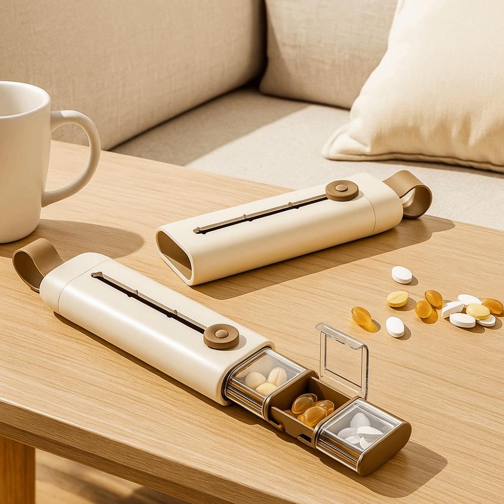 Portable Plastic Divided Pill Box 3 Grids with Lid Pill Dispenser Push Pull Style Pill Storage Box Daily