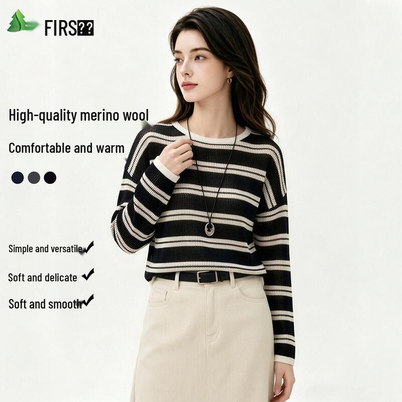 FIRS Women s Striped Lamb Wool Blend Long-Sleeve T-Shirt One Size