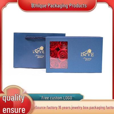 Schmuckgeschenkbox für 6 Rosen mit Deckel mit Fenster für Ringe & Anhänger