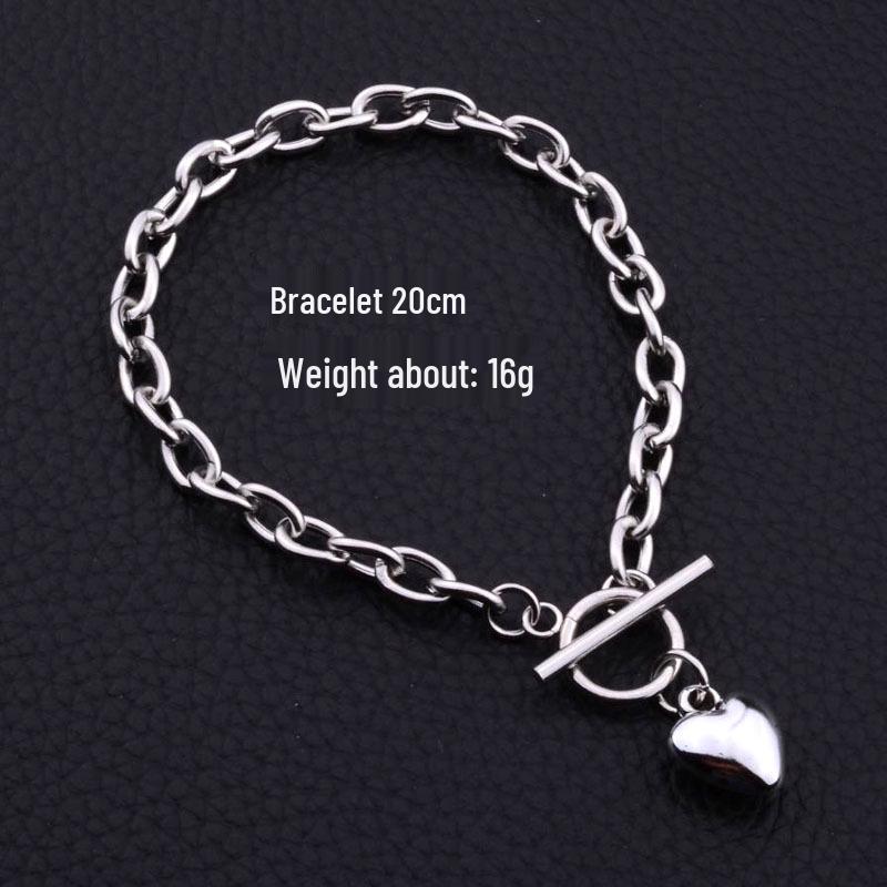 Sweet Ins Style Stainless Steel Heart Pendant Necklace Bracelet Set for Women