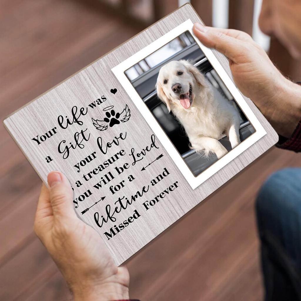 Pet Memorial Frame - In Loving Memory of Dogs, Sympathy Gift for Pet Loss, Gray Wooden Frame