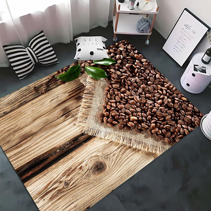 Funny Coffee Beans 3D Printing Carpet for Living Room Bedroom Alfombra Anti-slip Soft Area Rug Sofa Doormat Home Decor Tapete HD