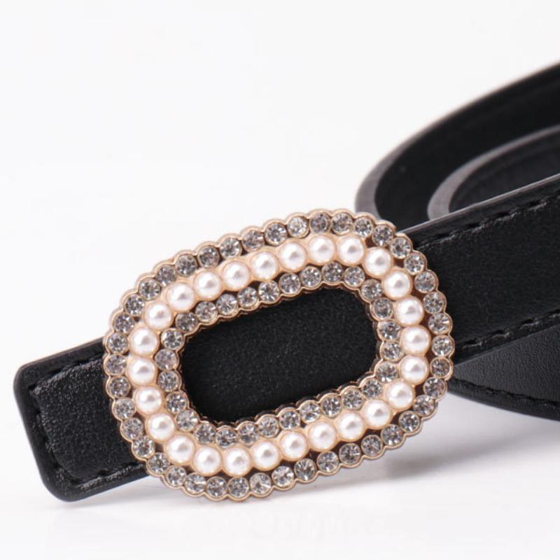 Women's PU Leather Belt Shiny Rhinestone Pearl Buckle Lightweight Waist Accessory for Jeans Daily Casual Wear