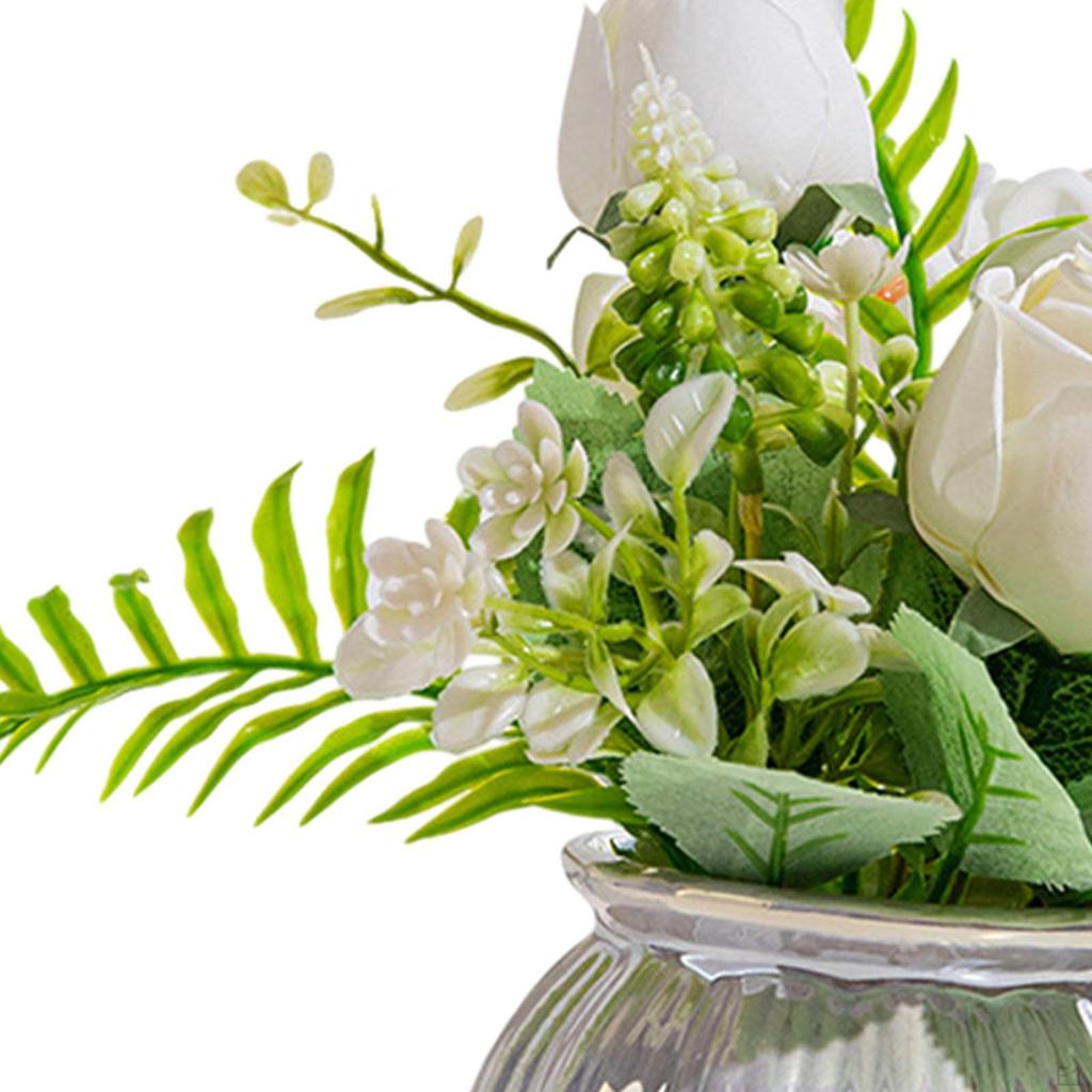 Ceramic Vase with Artificial Rose Bouquet - Home Decor Elegance