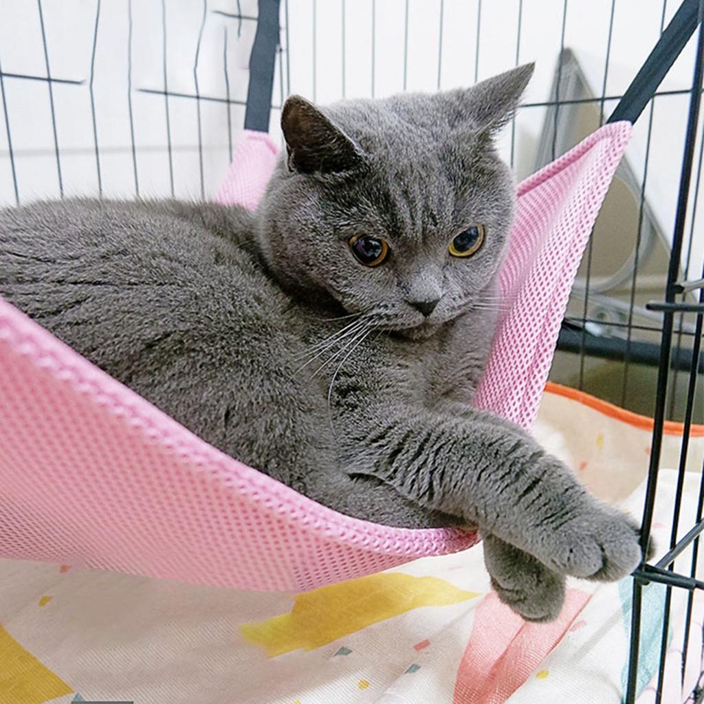Cat Hanging Hammock for Cage Breathable Mesh Multifunction Reversible Cat Hammock Bed with Hooks for Summer Rest