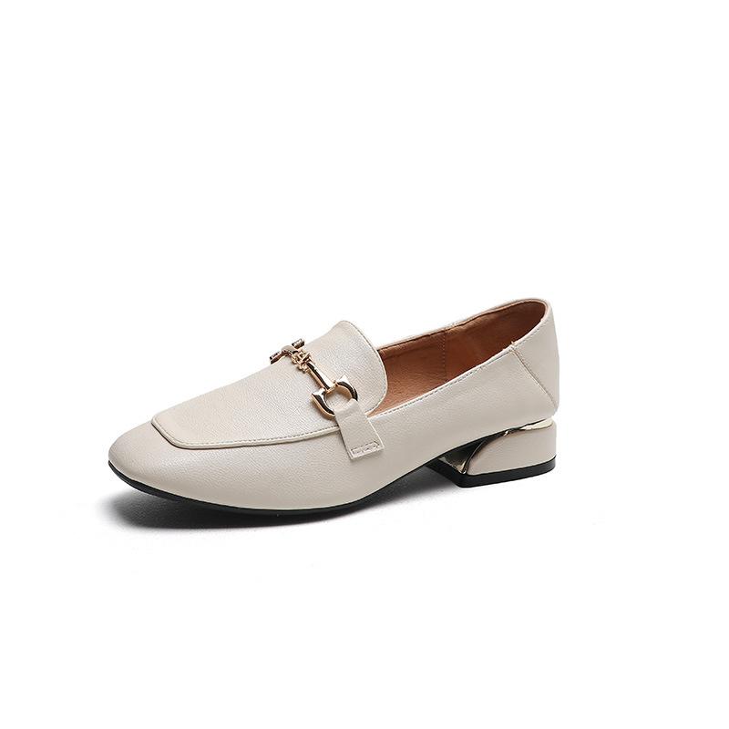 Chaussures simples à talons épais pour femmes, nouvelles chaussures d'été à bout carré peu profond, talons moyens, petites chaussures britanniques en cuir, talons hauts pour femmes