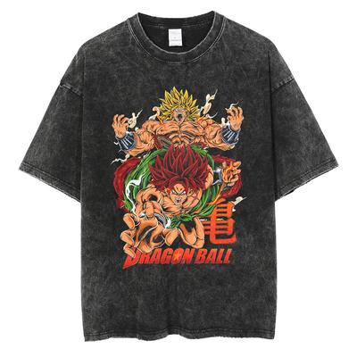 "Dragon Ball Z" Anime Retro Washed T-Shirt - Summer 2026 Street Style Anime Pattern Men's Casual Shirt