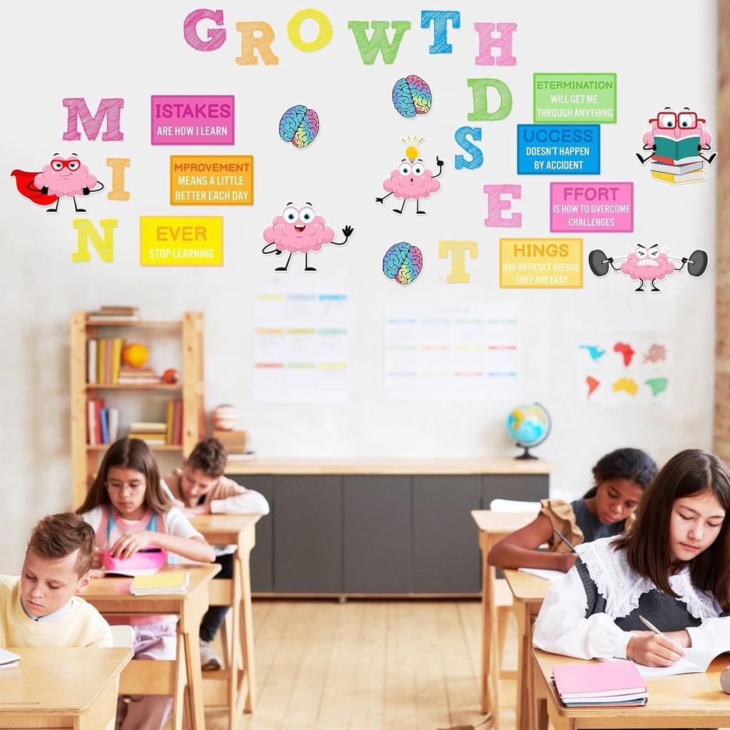 Janlaugh Growth Mindset Window Door Clings Back to School Bulletin Board Growth Mindset Classroom Decor Class Motivational Posters for First Day of