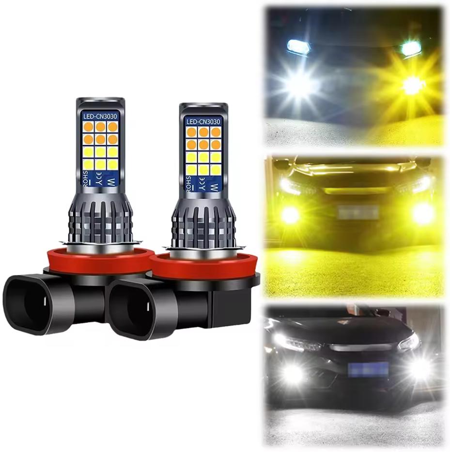 Car Fog Light Bulb, Two Colors H11/H8, Daytime Driving and Running Lights, White+Yellow, 12V, 2 Pieces.