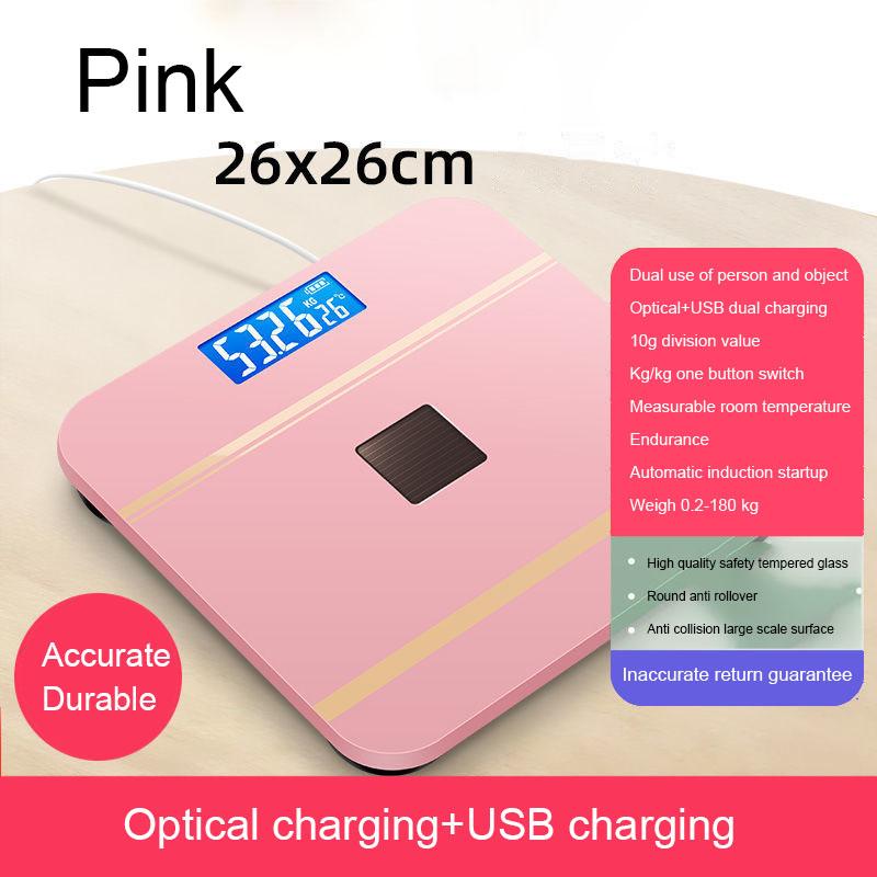 Digitale Waage Körpergewicht USB + optisches Aufladen Bluetooth Smart Wireless BMI Fettanalysator Badezimmer Mädchenschlafsaal tragbar