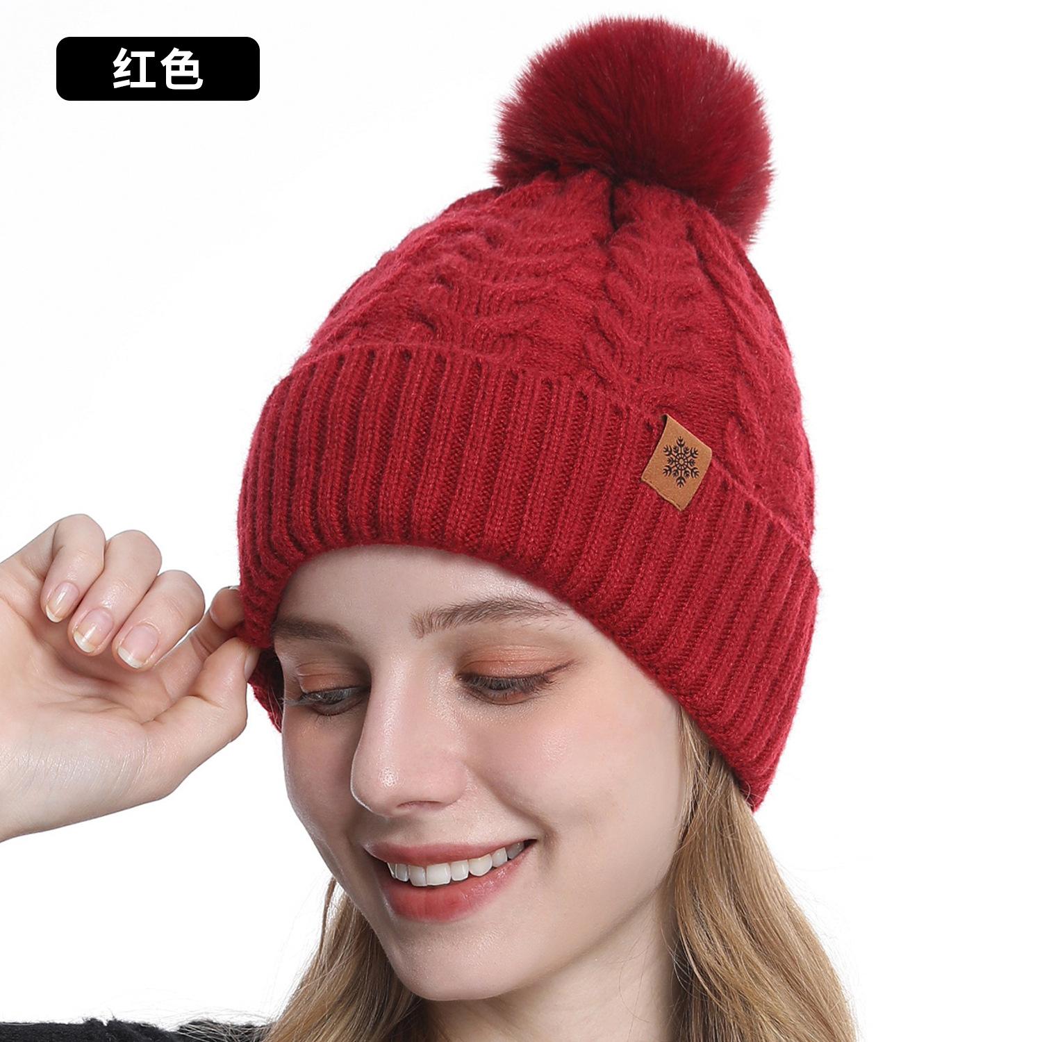 

Winter knitted hat, gloves, hat, scarf three-piece set, winter women s outdoor riding double-layer knitted scarf