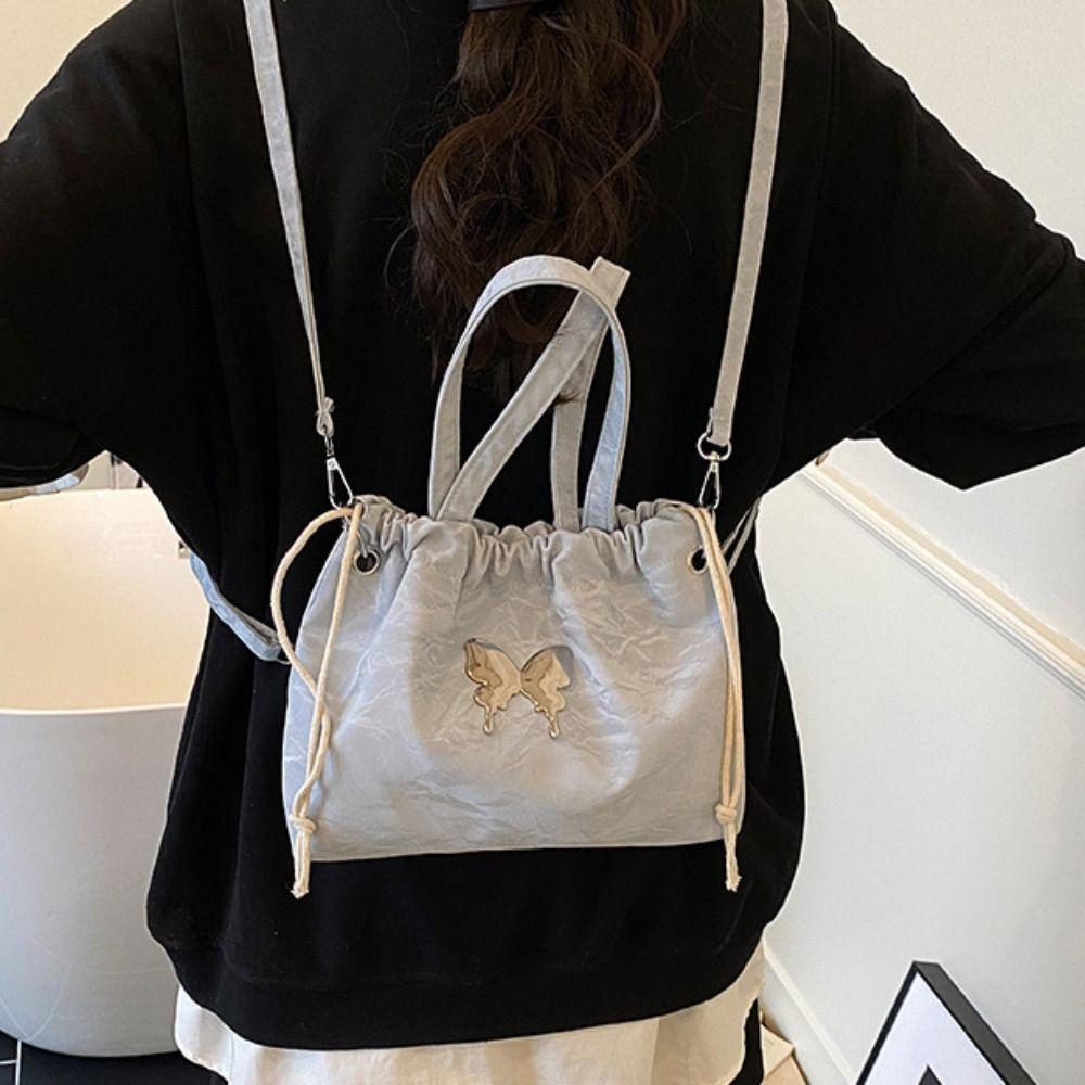 Magnetic Buckle Silver Butterfly  Backpack Metal Chain Pearl Chain Handbag  Daily