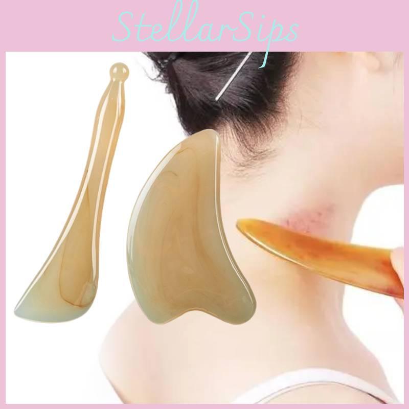 Premiumowa naturalna żywiczna płytka Gua Sha do masażu twarzy i szyi z grubym designem