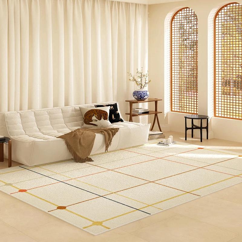 Living Room Carpet Modern Home Decor French Cream Style Floor Mat Plaid Pattern Bedroom Decor Carpets Fluffy Soft Cloakroom Rug