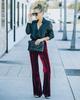 2025 Autumn/Winter Women's Gold Velvet Patchwork High-Waisted Flare Pants