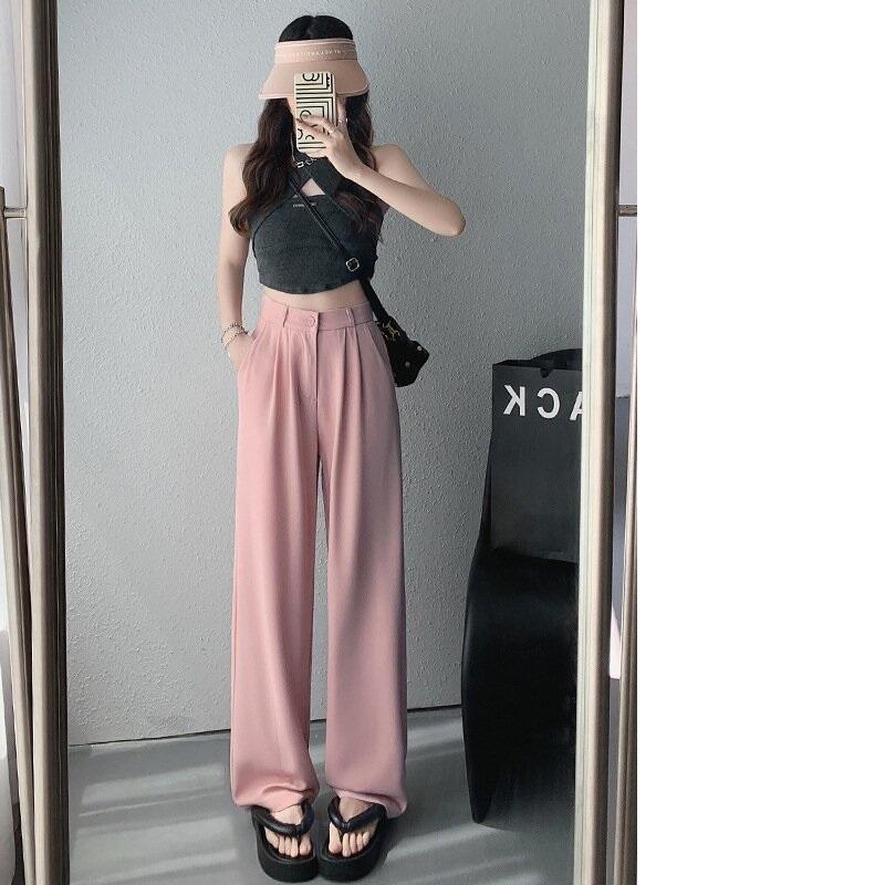High Waist Women Suit Pants Fall Straight Office Ladies Korean Fashion Trousers Casual Button Loose Female High-waisted Trousers Casual Suit Pants