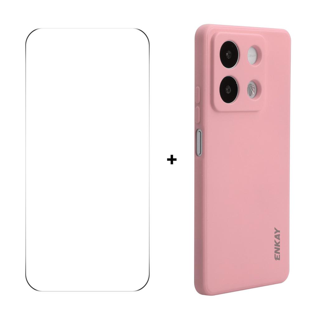 For Xiaomi Redmi Note 13R Pro 5G Silicone Case Straight Edge Phone Cover+9H Glass Protector